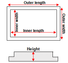 Alumina Rectangular cover(inner buckle) size details 